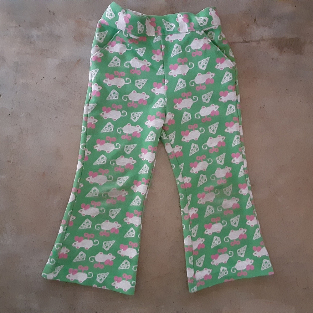 2 for $15 Vintage 70s Toddler Pants Green Mouse And Cheese Hippie 3T